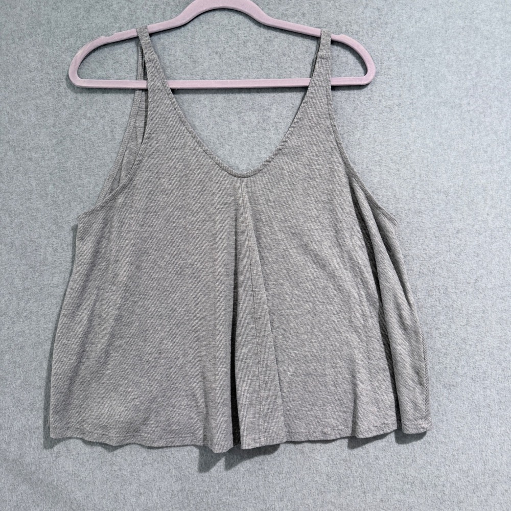 Intimately Free People Women Heather Gray Ribbed V-Neck Swing Tank Top Large